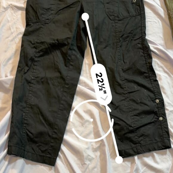 TWO pairs Caffe Marrakesh Cargo Capri Pants -1 Black & 1 Brownish Green SIZE 6 - Picture 8 of 12
